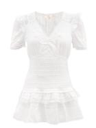 Loveshackfancy - Rena Floral-embroidered Cotton-voile Mini Dress - Womens - Off White