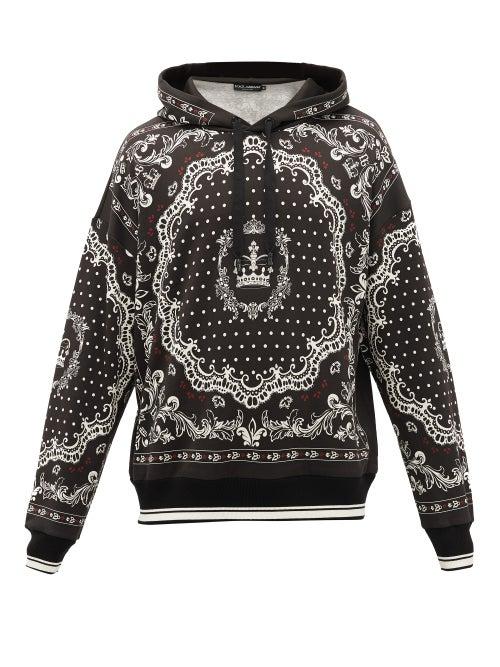 Matchesfashion.com Dolce & Gabbana - Bandana-print Cotton Hooded Sweatshirt - Mens - Black White