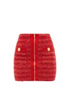 Balmain - High-rise Tweed Mini Skirt - Womens - Red