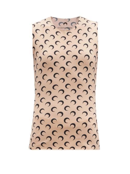 Matchesfashion.com Marine Serre - Crescent Moon-print Jersey Tank Top - Womens - Tan Print