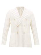 Matchesfashion.com Odyssee - Double-breasted Striped Slubbed-oxford Suit Jacket - Mens - Cream Multi