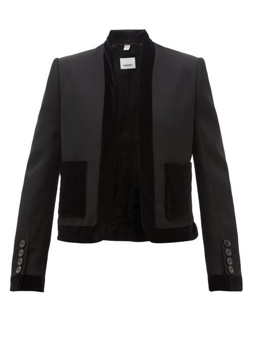 Matchesfashion.com Burberry - Velvet Trimmed Wool Jacket - Womens - Black