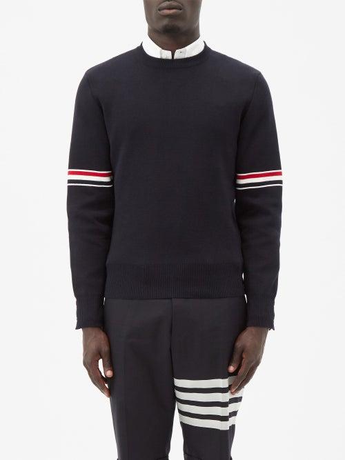 Thom Browne - Tricolour-intarsia Cotton Sweater - Mens - Navy