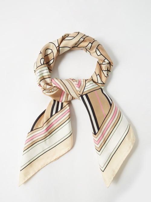 Burberry - Logo-print Silk-twill Scarf - Womens - Beige Multi
