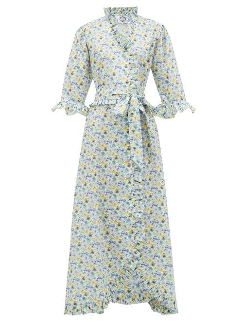Matchesfashion.com Evi Grintela - Violet Ruffle-trimmed Floral-print Cotton Dress - Womens - White Print