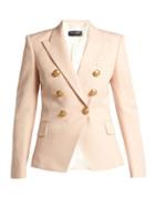 Matchesfashion.com Balmain - Double Breasted Wool Grain De Poudre Blazer - Womens - Light Pink