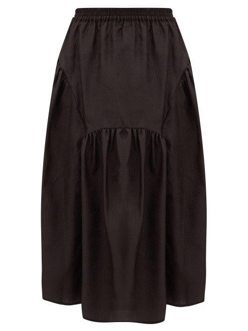 Matchesfashion.com Cecilie Bahnsen - Eve Gathered Rose-cloqu Midi Skirt - Womens - Black