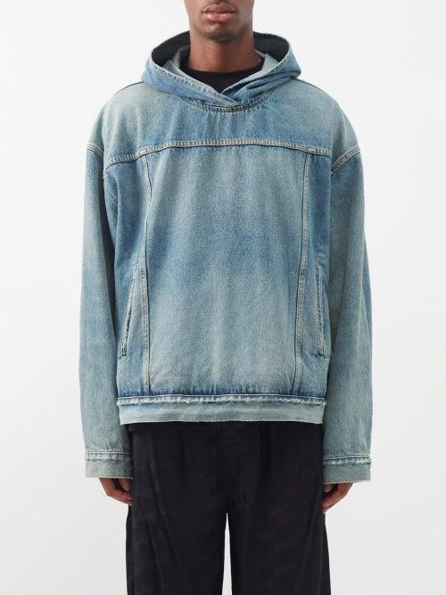 Balenciaga - Stonewashed-denim Hooded Jacket - Mens - Blue