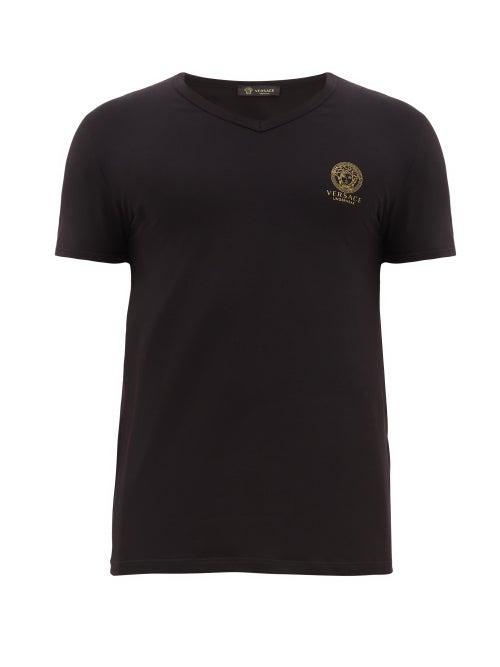 Matchesfashion.com Versace - Medusa-logo V-neck Cotton-blend T-shirt - Mens - Black