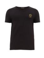 Matchesfashion.com Versace - Medusa-logo V-neck Cotton-blend T-shirt - Mens - Black