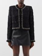 Versace - Studded Lurex-tweed Cropped Jacket - Womens - Black