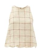 Ladies Beachwear Lisa Marie Fernandez - Scalloped-edged Checked Linen-blend Tweed Top - Womens - Beige
