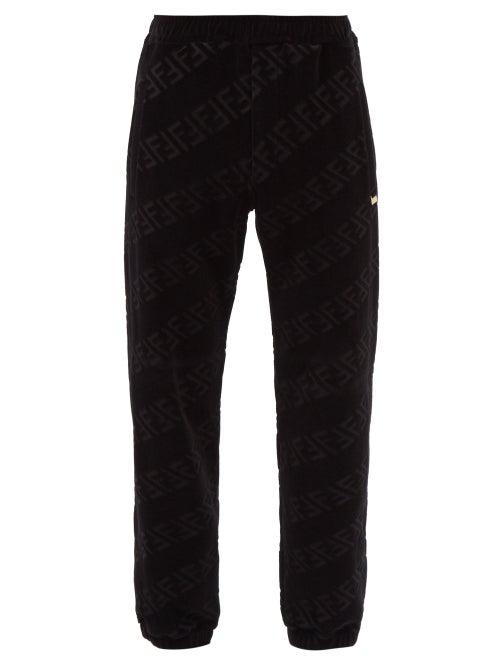 Fendi - Ff-jacquard Cotton-blend Velvet Track Pants - Mens - Black