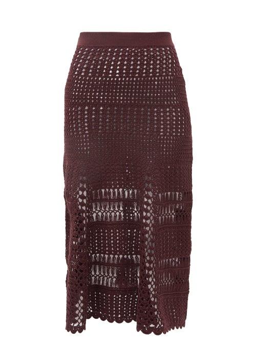 Wales Bonner - Djembe Cotton-crochet Skirt - Womens - Burgundy