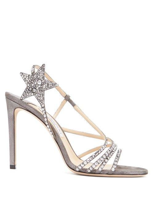 Matchesfashion.com Jimmy Choo - Lynn 100 Metallic Leather Sandals - Womens - Dark Grey