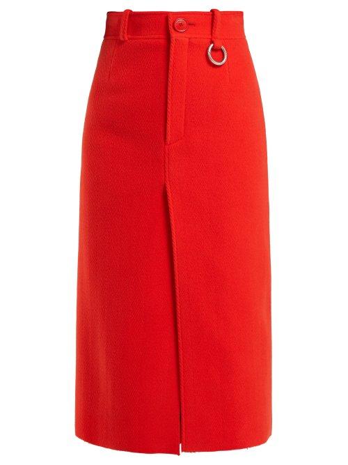 Matchesfashion.com Balenciaga - Slit Hem Wool Blend Pencil Skirt - Womens - Red