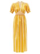 Ladies Beachwear Loretta Caponi - Marina Shirred Cotton-poplin Midi Dress - Womens - Yellow