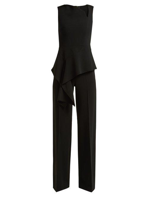 Matchesfashion.com Roland Mouret - Kenne Asymmetric Peplum Crepe Jumpsuit - Womens - Black