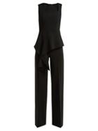 Matchesfashion.com Roland Mouret - Kenne Asymmetric Peplum Crepe Jumpsuit - Womens - Black
