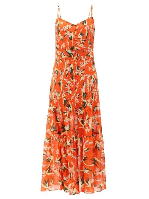 Matchesfashion.com Solid & Striped - The Tilda Floral-print Pleated Cotton Dress - Womens - Orange Print