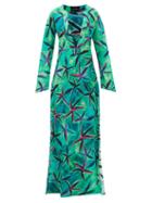 Louisa Ballou - Starfish-print Slit-hem Cotton-blend Kaftan - Womens - Green Multi