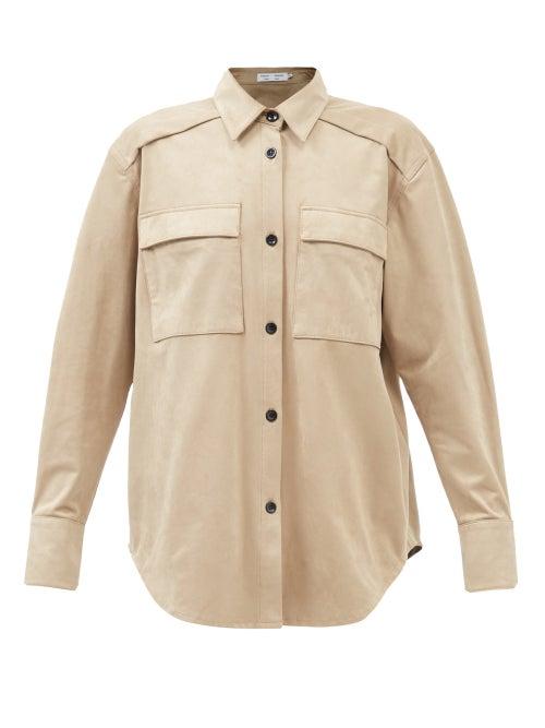 Proenza Schouler White Label - Flap-pocket Faux-suede Shirt - Womens - Light Brown