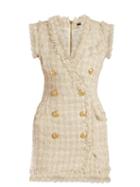 Matchesfashion.com Balmain - Tweed Frayed Edge Mini Dress - Womens - Beige