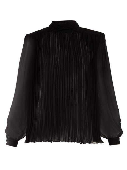 Matchesfashion.com Saint Laurent - Ruched Collar Pleated Silk Mousseline Blouse - Womens - Black