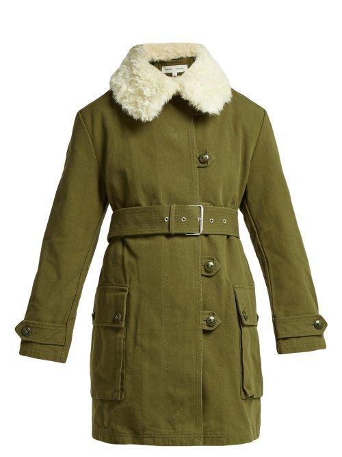 Matchesfashion.com Pswl - Faux Shearling Trim Canvas Coat - Womens - Khaki