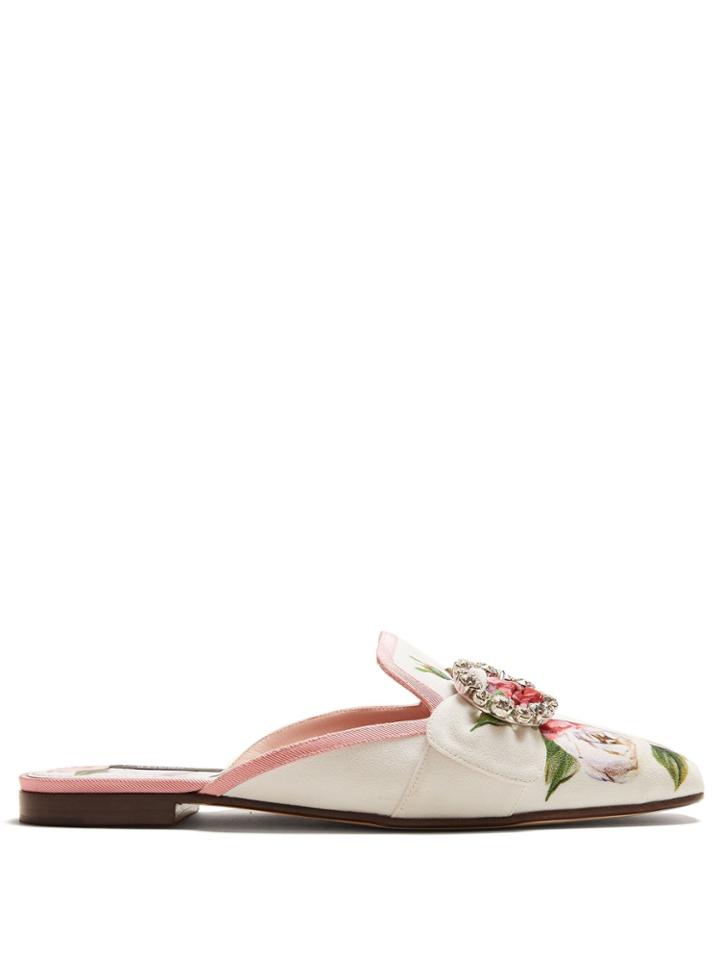 Dolce & Gabbana Crystal-embellished Floral-print Loafers