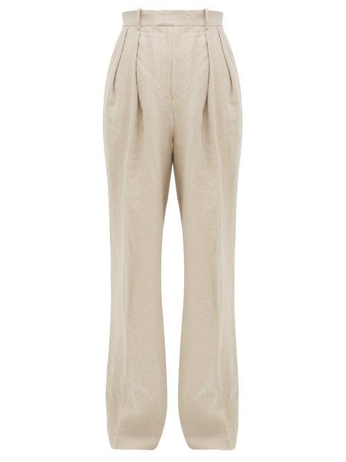 Matchesfashion.com Jw Anderson - Fringed Linen Wide-leg Trousers - Womens - Beige