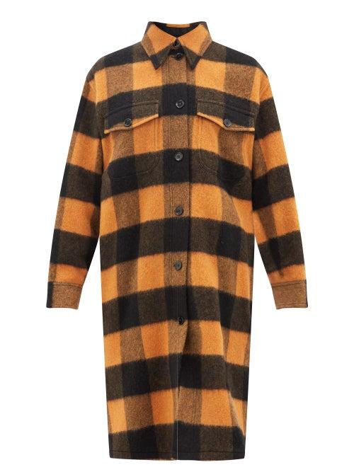 Ladies Rtw Mm6 Maison Margiela - Longline Checked Wool-blend Shirt Jacket - Womens - Orange Multi