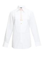 Matchesfashion.com Dolce & Gabbana - Velvet-bow Bib-front Cotton Shirt - Womens - White