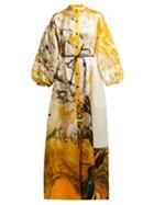 Matchesfashion.com Aje - X Brett Whiteley Mcmahon Linen Blend Gown - Womens - Yellow Multi