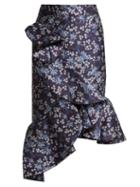 Matchesfashion.com Johanna Ortiz - Belladonna Floral Jacquard Skirt - Womens - Blue Multi