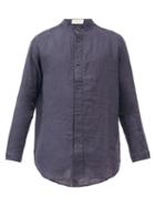 Matchesfashion.com Smr Days - Stand-collar Linen Shirt - Mens - Navy