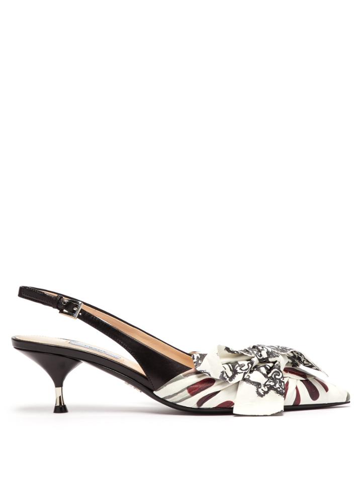 Prada Lipstick-print Slingback Kitten-heel Leather Pumps