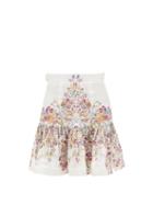 Zimmermann - Prima Floral-print Poplin Mini Skirt - Womens - White Multi