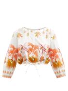 Le Sirenuse, Positano - Jinny Winter Garden-print Cotton Cropped Top - Womens - White Print