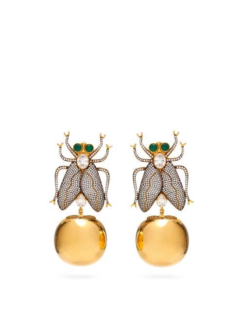 Matchesfashion.com Begum Khan - Fly Away Crystal & 24kt Gold-plated Clip Earrings - Womens - Gold