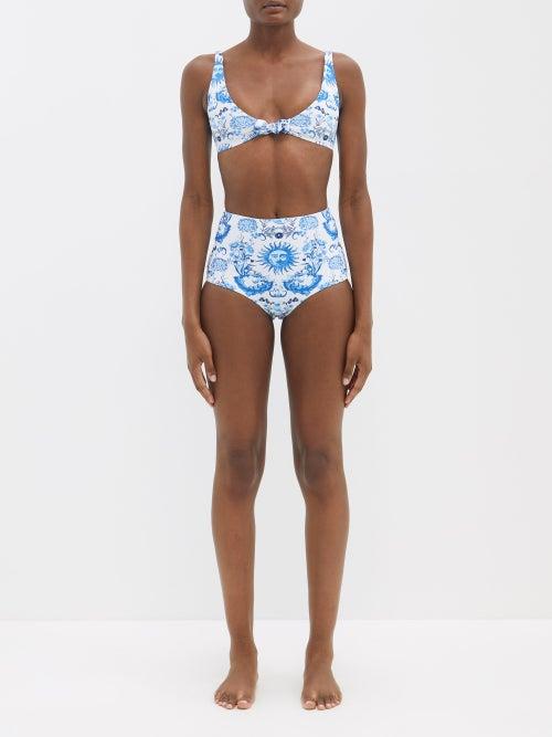 Borgo De Nor - X Talia Collins Bow Tie Printed High-rise Bikini - Womens - Blue White