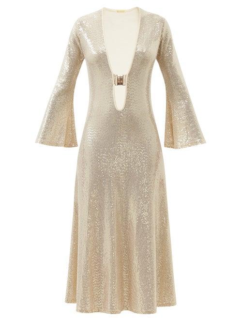 Dodo Bar Or - Jullie Plunge-neck Sequinned-jersey Dress - Womens - Gold