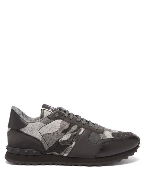Valentino Garavani - Rockrunner Suede And Leather Trainers - Mens - Black Grey