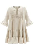 Casa Raki - Nina Tiered Organic-linen Mini Dress - Womens - Beige