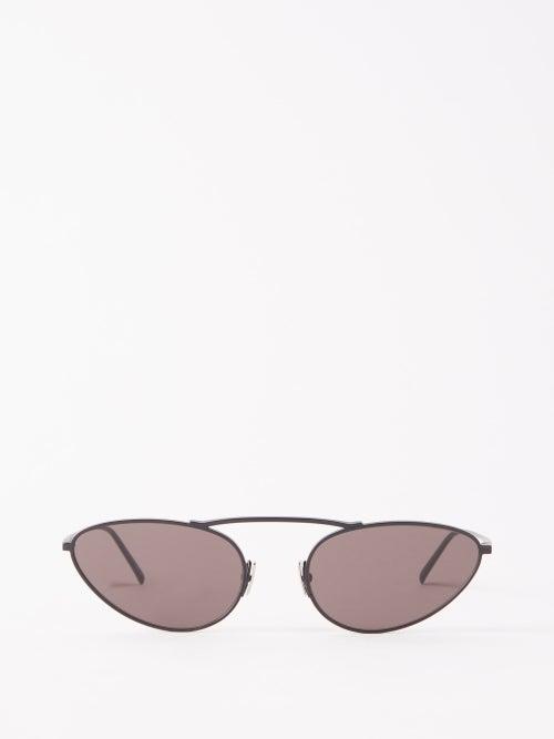 Saint Laurent Eyewear - Round Cat-eye Metal Sunglasses - Womens - Black