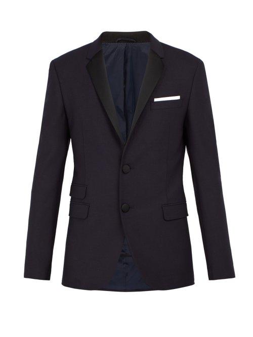 Matchesfashion.com Neil Barrett - Ribbed Jersey And Satin Trimmed Tuxedo Jacket - Mens - Navy