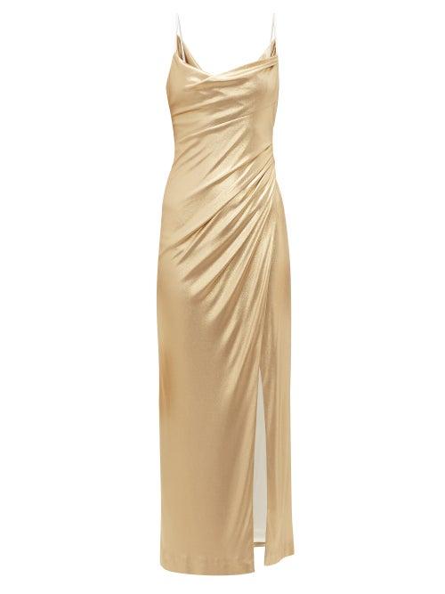 Matchesfashion.com Galvan - Mars Metallic Midi Dress - Womens - Gold
