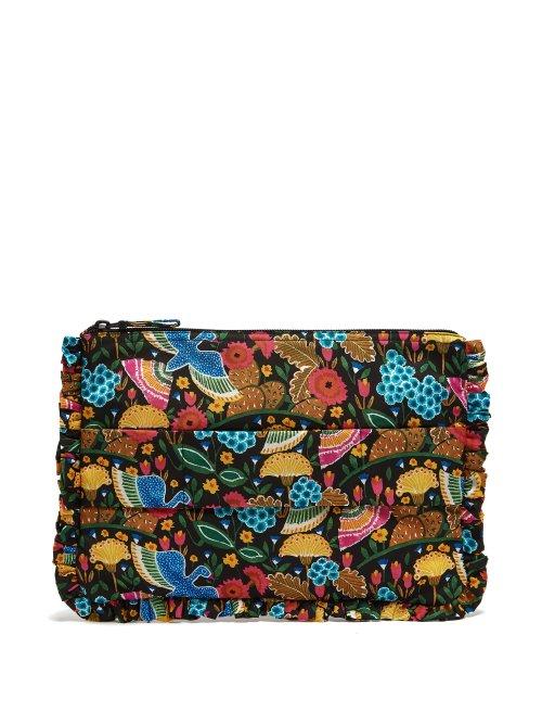 Matchesfashion.com La Doublej - Floral Print Ruffle Trimmed Pouch - Womens - Multi