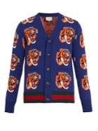 Gucci V-neck Tiger-jacquard Wool Cardigan