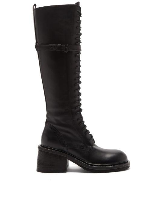 Matchesfashion.com Ann Demeulemeester - Knee-high Leather Lace-up Boots - Womens - Black